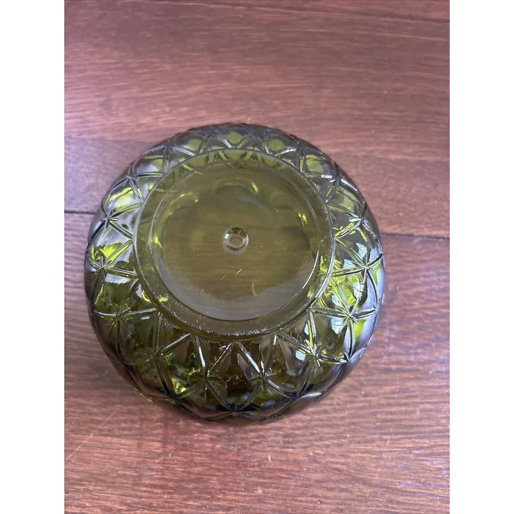 VTG‎ Green Indiana Glass Bowl /Dish Duette Diamond Quilted